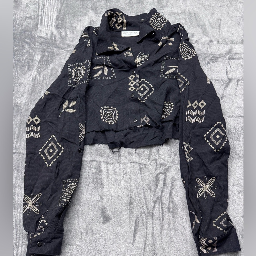 Black and Beige Patterned Button-Up Shirt